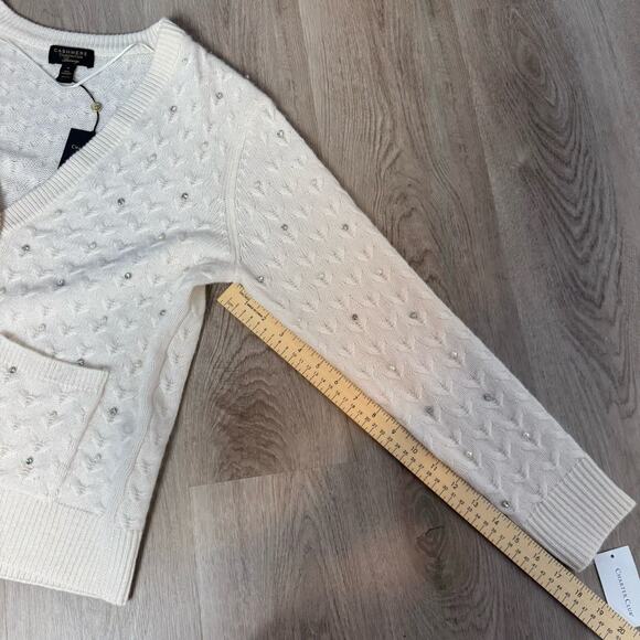 Charter Club Luxury Cashmere Embellished Cardigan, Woman Size M, Ivory White - Picture 7 of 12